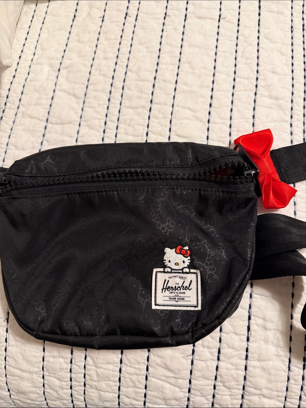 Herschel Supply Company Black Waist Pack with Red Bow Accent
